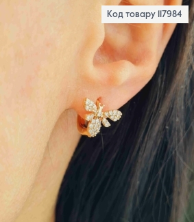 Серьги кольца (1см) "Пчелка" украшена Блестящими камешками, 1см, Xuping 18K 117984 фото