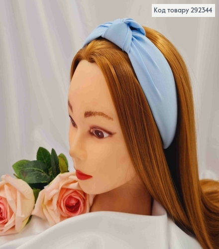 Обруч пластик в ткани "Чалма", Нежно Голубой цвет, 3,5см, ручная работа, Украина. 292344 фото 1