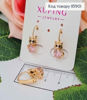 Сережки Котики з рожевим камінцем, 1,3см, франц. заст. Xuping 18K 115901 фото