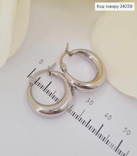 Серьги кольца 2см, серебряного цвета, сталь Stainless Steel 240331 фото 1