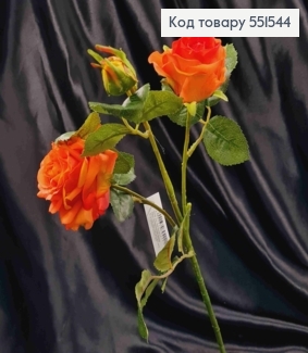 Искусственная веточка Розы, КРАСНО-Оранжевая, 2цветка, 2бутона на металл. стержни, высота 51см 551544 фото
