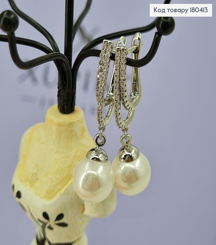 Серьги подвески с камнем и жемчужиной  родованное   Xuping 180413 фото 2