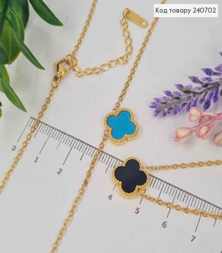 Цепочка из Van Cleef, двусторонний Синий-Черный, 43+5см, лимонного цвета, сталь Stainless Steel 240702 фото 1