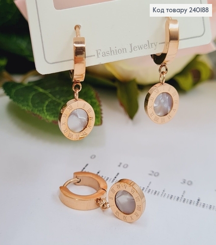 Серьги кольца 1,1см, подвеска Римские часи 0,9см, золотого цвета,,Stainless Steel 240188 фото 1