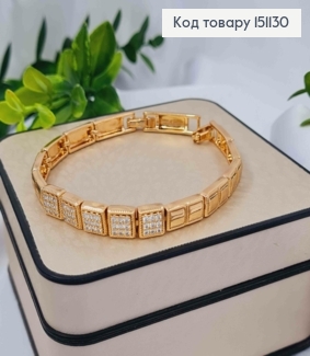 Браслет плетения Квадратными пластинами с тиснением и камешками, дл. 17+2см, Xuping 18K 151130 фото