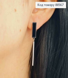 Сережки родовані гвіздки Прямокутник (1,6*0,5см) з Чорною емаллю з Підвіскою (2,5см), Xuping ТТМ 181567 фото