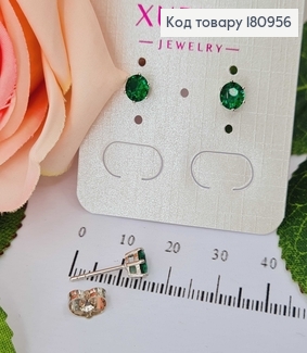Сережки родовані, гвоздики з зеленим камінцем, 0,6см Xuping  180956 фото