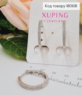 Сережки родированые кольца два ряда камней, 2см,  Xuping 180681 фото