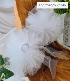 Резинка + завязки, Бант фатиновый, круглый, белого цвета, 14,5см, Ручная работа, Украина 25246 фото