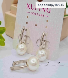 Серьги родованные с жемчужиной (1см), дл. 2,1см, английская застежка, Xuping 181943 фото