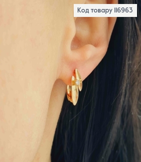 Серьги, две лепесточки с камешком, 1,5см, англ. зам. Xuping 18K 116963 фото