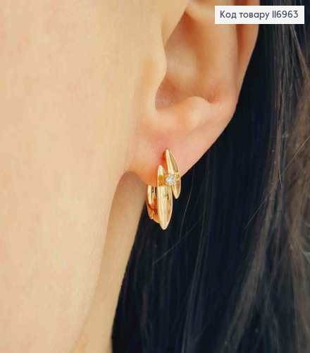 Серьги, две лепесточки с камешком, 1,5см, англ. зам. Xuping 18K 116963 фото 1