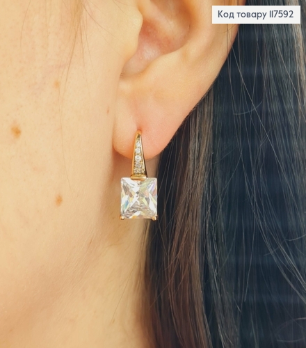 Серьги с квадратным блестящим камнем, 1,9см, английская застежка, XUPING 18K 117592 фото 3