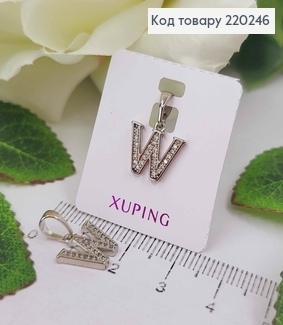 Кулон родований, Буква "W" в камінцях, 1см, Xuping  220246 фото