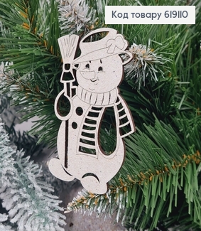Іграшка на ялинку дерев'яна Сніговик, 9,5*6см, Україна 619110 фото