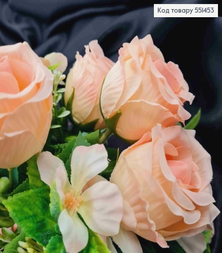 Искусственная композиция Розы с Жасмином, ПЕРСИКОВО-КРЕМОВЫЕ, 7 веточек на металл. стержни, высота 33см 551453 фото 3