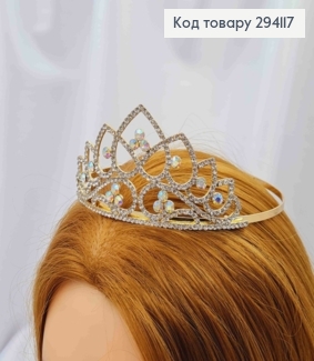Диадема "Пиковая Дама" в ЗОЛОТОМ цвете с Блестящими камнями Хамелеон, высочайшая точка 5,5см 294117 фото