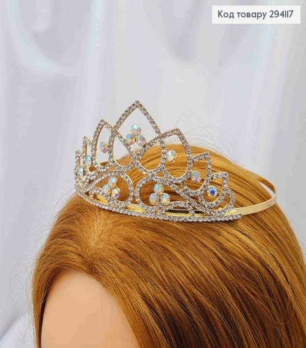 Диадема "Пиковая Дама" в ЗОЛОТОМ цвете с Блестящими камнями Хамелеон, высочайшая точка 5,5см 294117 фото 1