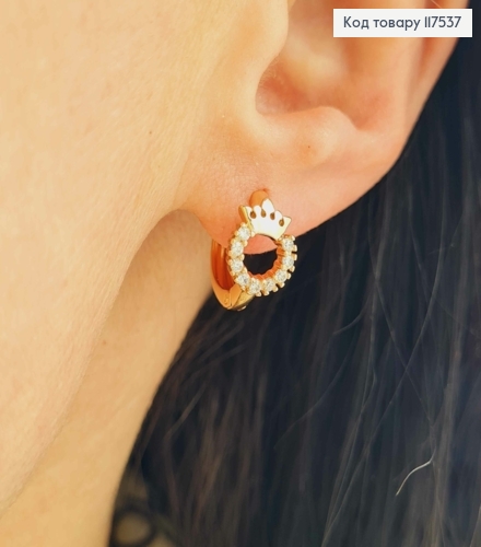 Серьги кольца Круг в камешках с Короной, 1,3см, Xuping 18K 117537 фото 2