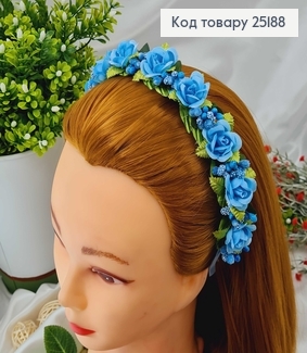 Обруч, метал, голубі трояндочки з додатком, ручна робота, Україна 25188 фото