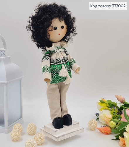 Лялька ХЛОПЧИК,"Кучерявий" в сорочці  з зеленим орнаментом, висота 31см, ручна робота, Україна 333002 фото 2