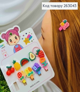 Набор детских шпильок 5шт стрела и 5шт резинок , "Фруктовый Микс", 10шт/наб. 263043 фото