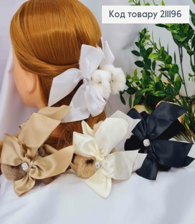 Краб пластик ПУШОК "Петелька" з Атласним бантиком та камінчиком,  8,5см, кольори в асортименті 211196 фото