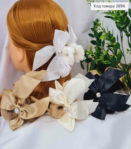 Краб пластик ПУШОК "Петелька" з Атласним бантиком та камінчиком,  8,5см, кольори в асортименті 211196 фото 1