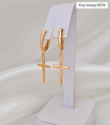 Серьги с подвеской Крестиком 1,5см, англ. зам. Xuping 18K 115714 фото 1