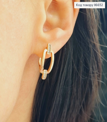 Серьги "Овальная Пряжка" с камешками, 2см, англ. зам. Xuping 18K 116652 фото 2