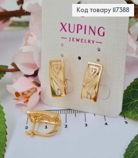 Серьги "Время" прямоугольная пластина с камешком, 1,6*0,8см, англ застежка, XUPING 18K 117388 фото