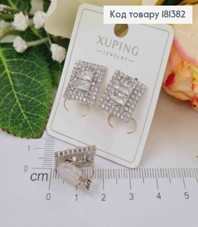Кліпси родовані, прямокутна пластинка в камінцях, 1,5*1,8см, Xuping 181382 фото