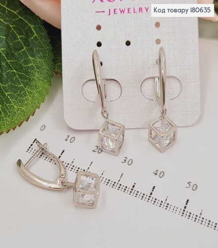 Сережки родовані, камінець в кубі 3см, з англійською застібкою, Хuping 180635 фото 1