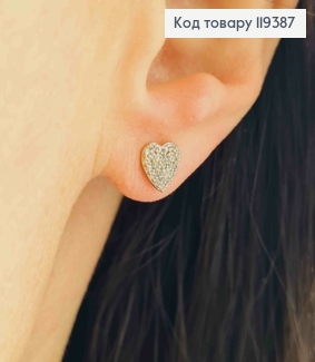 Серьги гвоздики "Сердечки" украшены Блестящими камешками, 0,7 см, Xuping 18К 119387 фото
