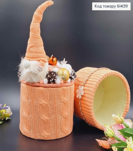 Дерев"яна коробка17*17см ПЕРСИК, з декоративною кришкою з гномиком 20см, ручна робота, УКраїна 614139 фото 1