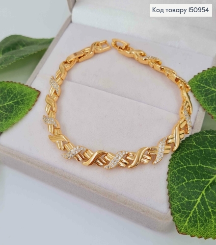 Браслет, плетение спираль, в камнях, шир.0,7см, длина 19см, Xuping 18K 150954 фото 1