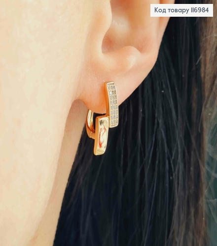 Серьги две прямоугольные пластинки, с камешками, 1,8см, англ. Xuping 18K 116984 фото 1