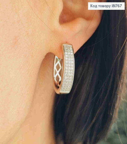Сережки родовані кільця Овальні прикрашені Блискучими камінцями, довжина 2,1см, Xuping 181767 фото 2