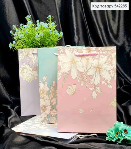 Пакет бумажный с принтом "Нежные Цветы", 23*18*10см, в ассортименте 542285 фото 1