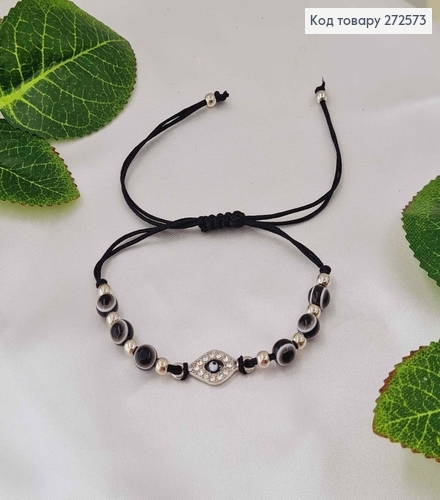Браслет плетеный с затяжками, с всевидящим глазом и камешками, цвета в ассорт. 272573 фото 3