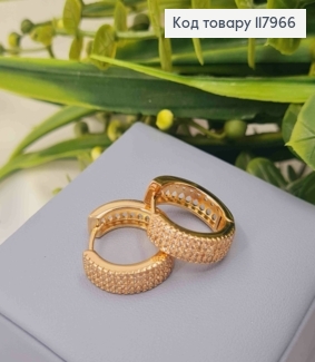 Серьги кольца украшены Блестящими камешками в четыре ряда, ширина 5мм, диаметр 1,9см, Xuping 18K 117966 фото