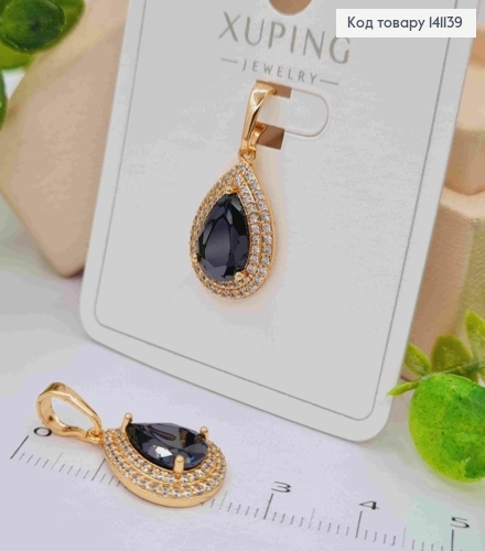 Кулон "Капелька" с Черным камнем, размер 1,8см, Xuping 18K 141139 фото 2