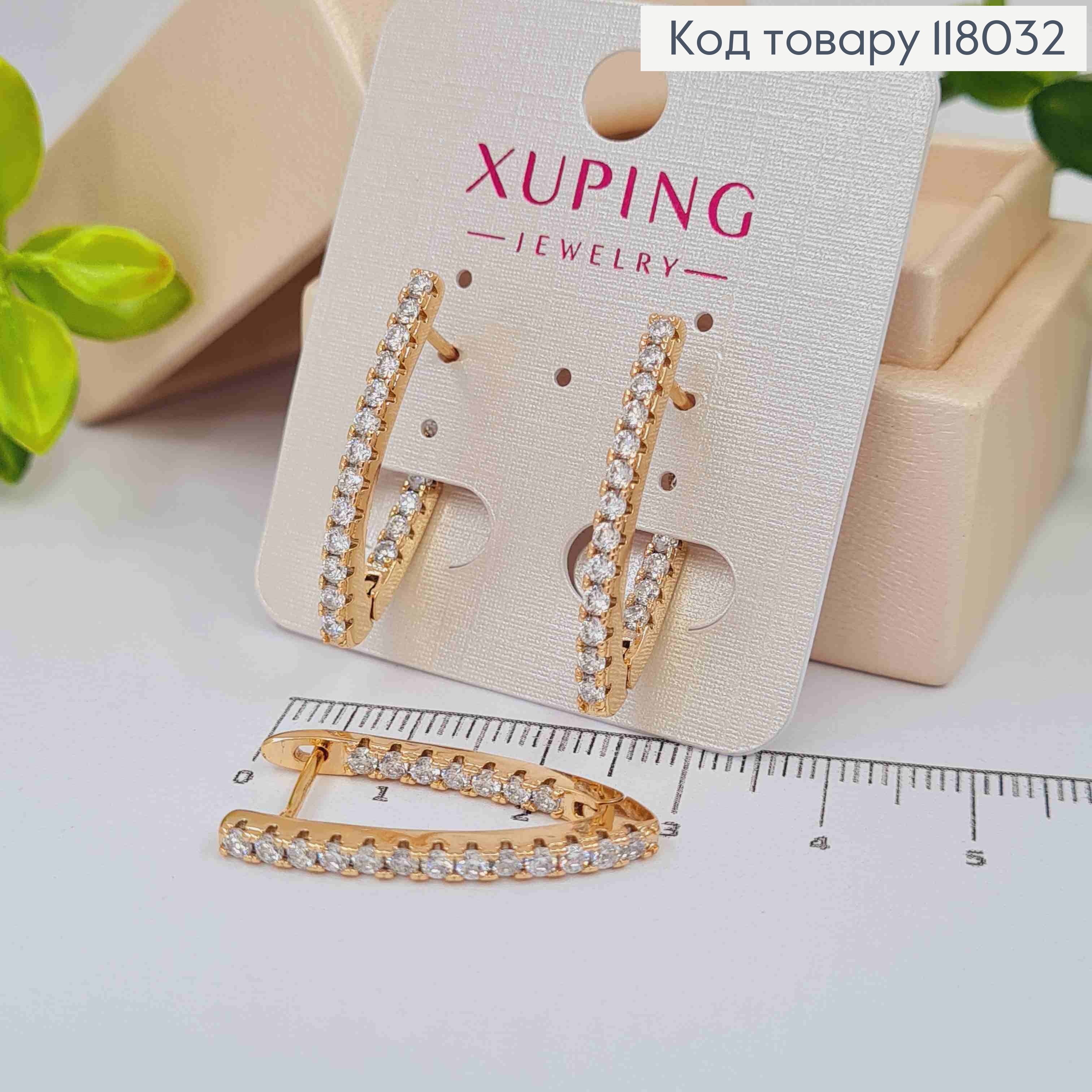 Серьги стрелы украшены камешками, 2,8см, английская застежка, Xuping 18K 118032 фото 2