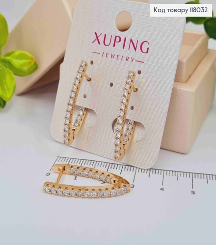 Серьги стрелы украшены камешками, 2,8см, английская застежка, Xuping 18K 118032 фото 2