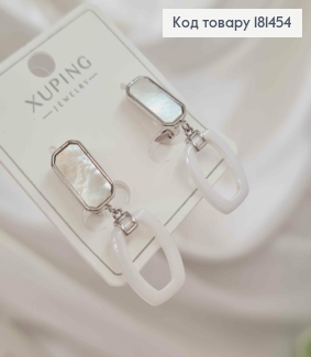 Сережки родовані, Перламутрова пластина з підвіскою Білого кольору, довж 3см, англ застібка, Xuping 181454 фото