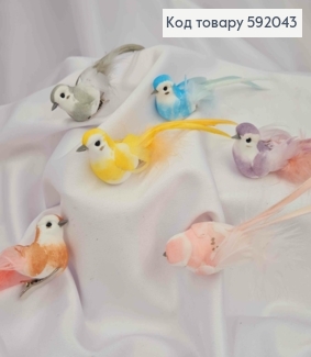 Флористическая заколка, Птичка пастельных цветов с длинным хвостом и перьями, 11см, в ассорт. 592043 фото