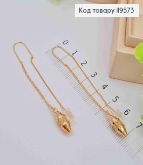 Сережки гвіздки-протяжки з підвіскою (1,5см) на ланцюжку, довжина 6,5см,  Xuping 18K 119573 фото