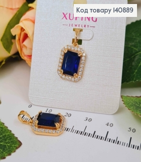 Кулон подвеска с Синим прямоугольным камешком, 1,5см, Xuping 18К. 140889 фото