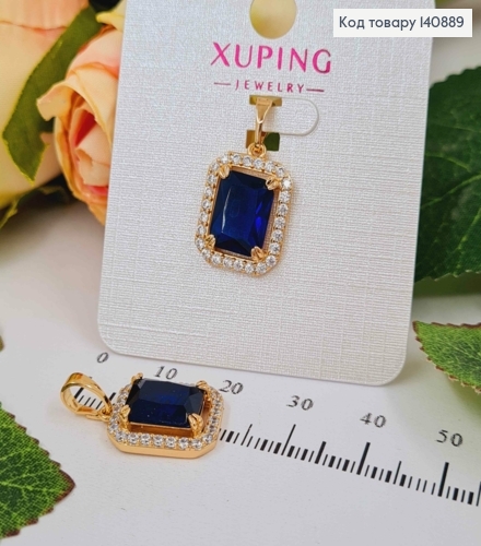 Кулон подвеска с Синим прямоугольным камешком, 1,5см, Xuping 18К. 140889 фото 1