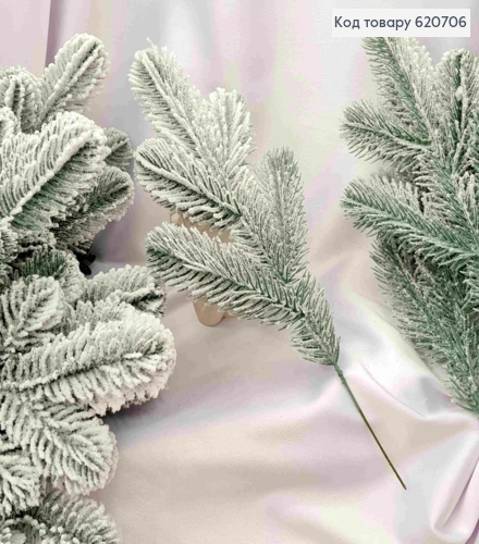 Веточка Елки со СНЕГОМ на 5 побегов, 33см, ЭВКАЛИПТОВОГО цвета 620706 фото 1